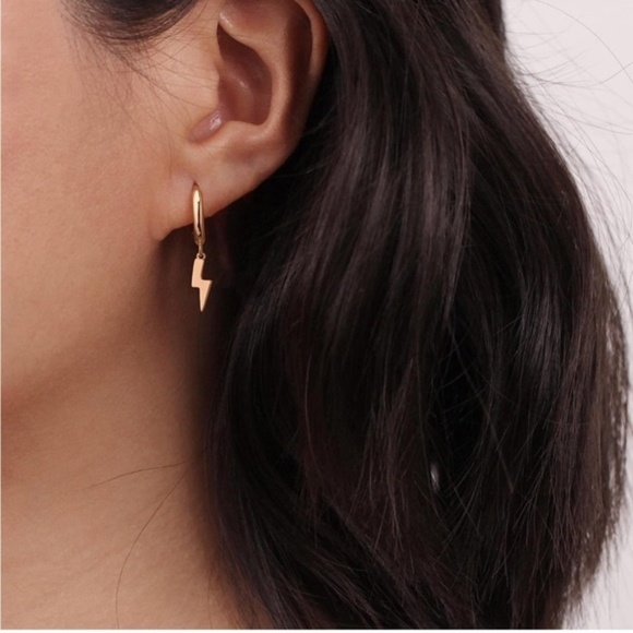 GOLD 14k Gold Plated Lightening Huggie Hoop Earring - Picture 3 of 3